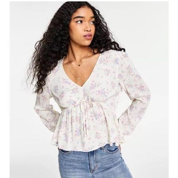 Hippie Rose Juniors Tie Waist Babydoll Top, shirt White Orchid, XS, S, M… - Picture 2 of 7